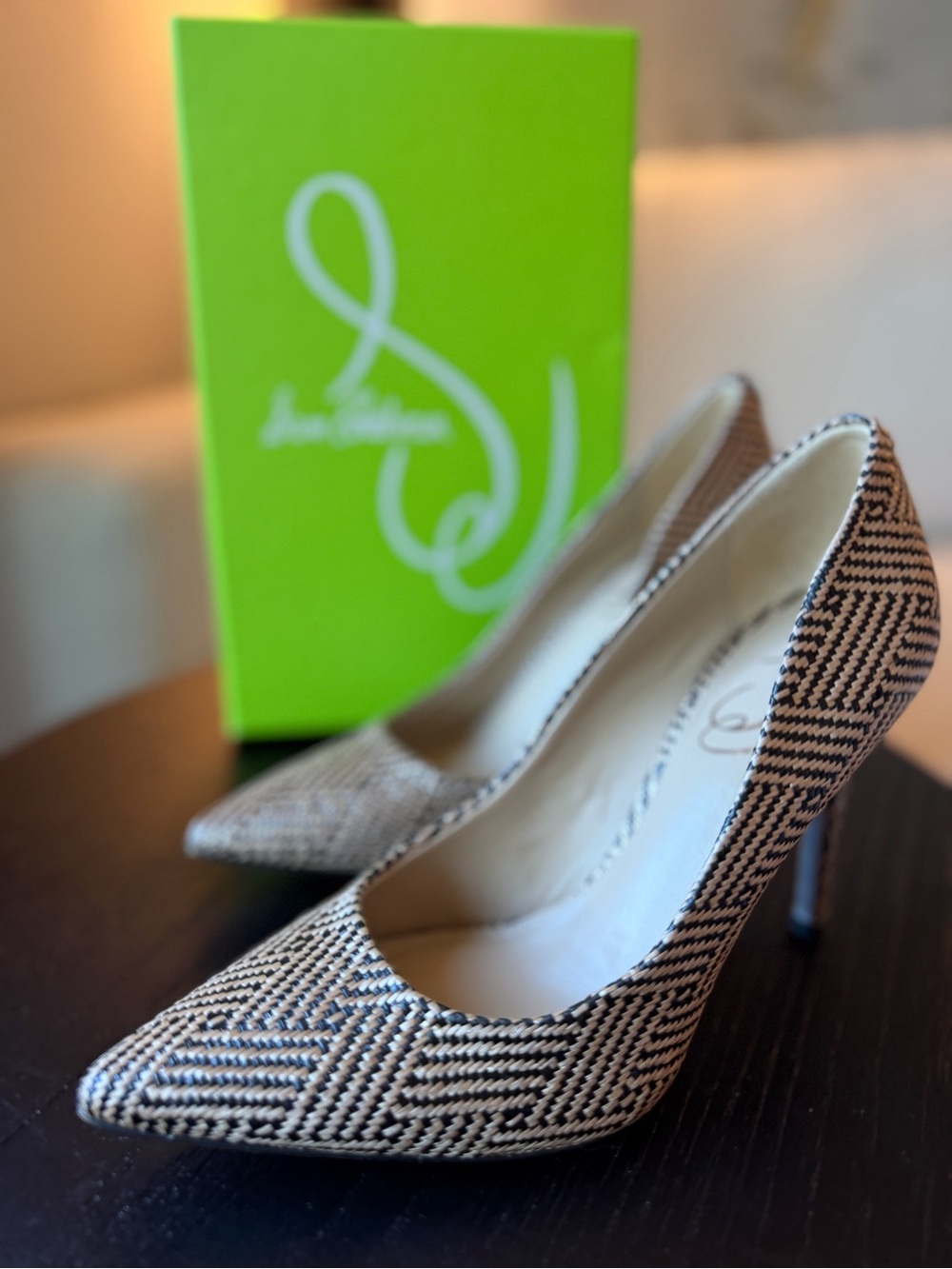 Sam Edelman Hazel Stiletto Pointed Toe Pump Black/Natural Weave